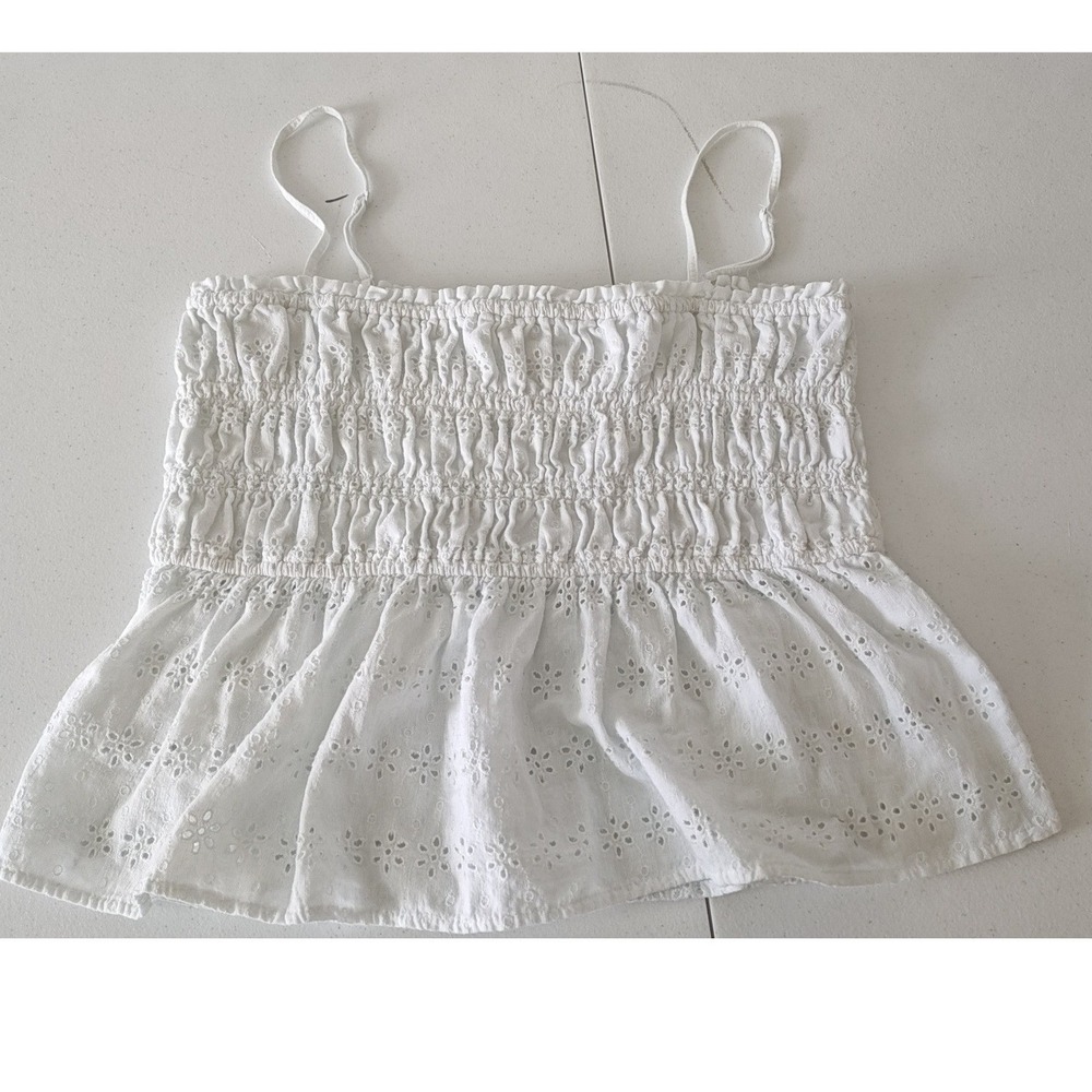 American Eagle White Eyelet Smocked Peplum Cami Top XL Adjustable Straps